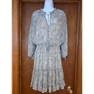 EUC Lovestitch Leopard Print Mini Dress, boho, tiered ruffles sz M